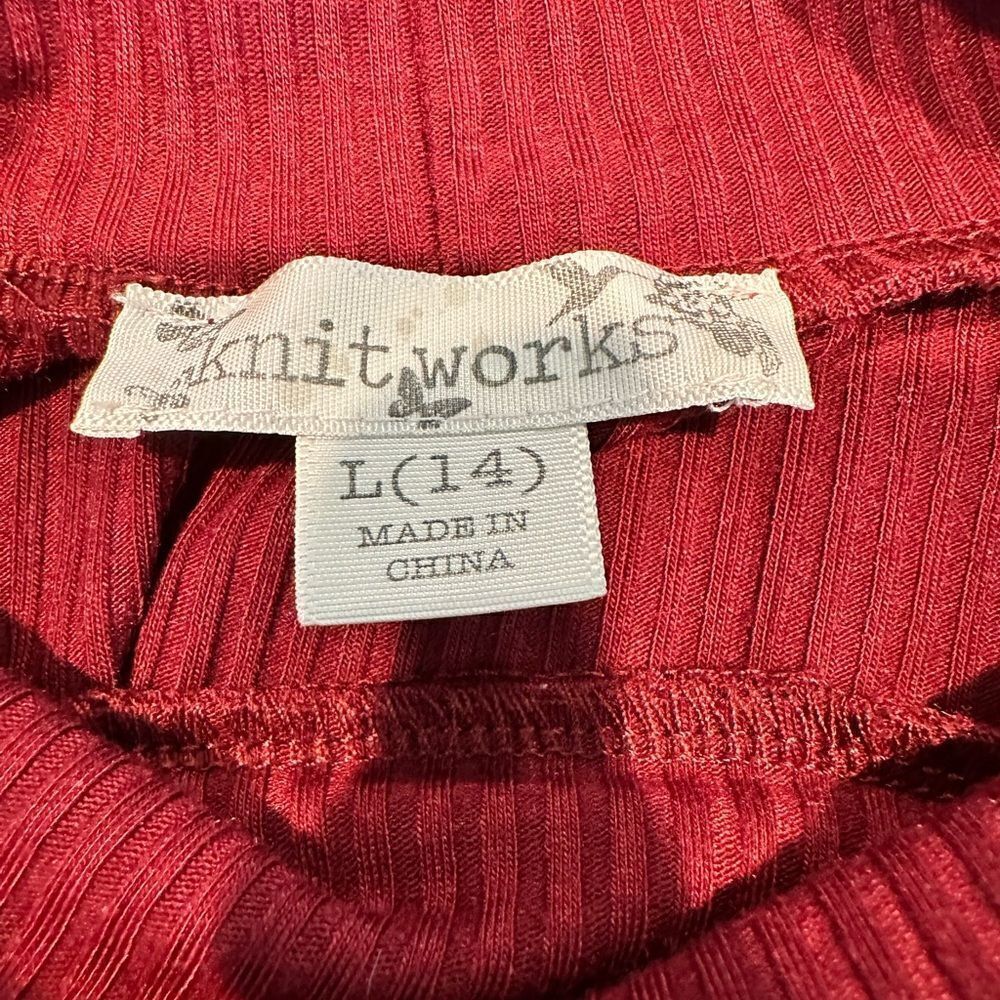 GUC - Knitworks Girls Red Maroon Cream Plaid Long Sleeve - Size Large/14 - Picture 2 of 5